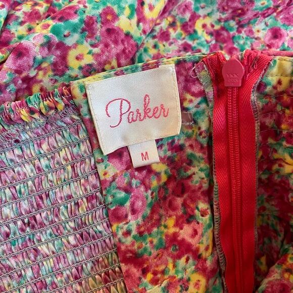 Parker NY Strapless Floral Print Silk Smocked Quilted Corset Mini Sundress - Picture 7 of 8